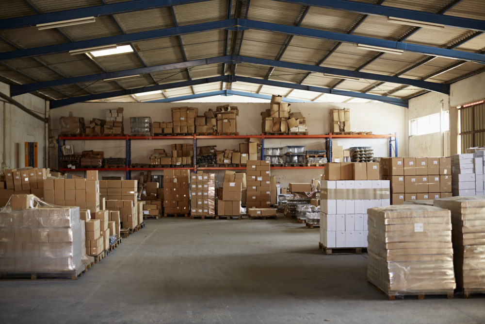 Warehouse at glass factory with products ready to be shipped
