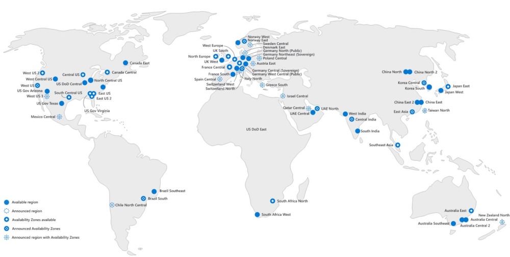 mapa regionów Microsoftu
