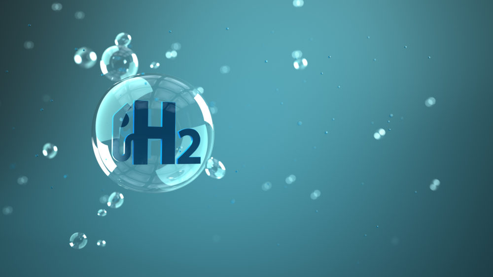 H2 gas pump symbol in the bubble. 3d illustration.